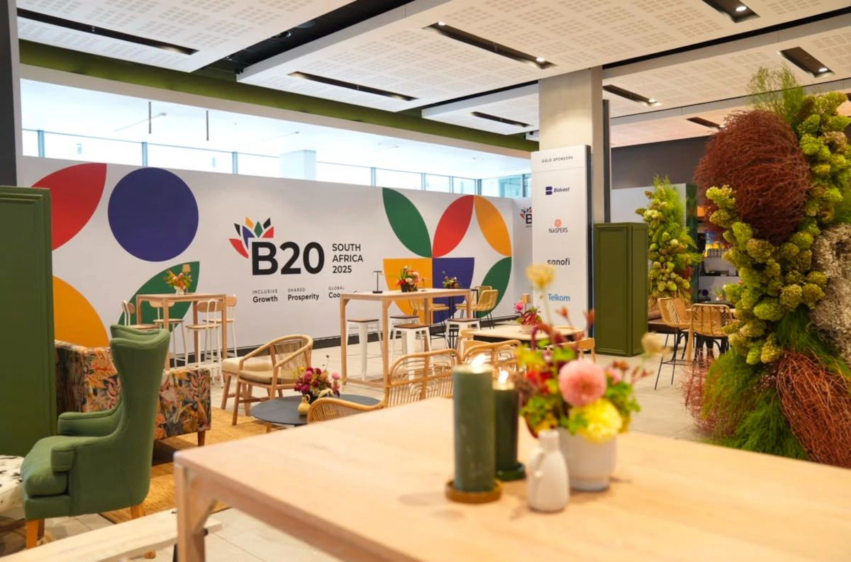 Image of B20 banner bhind a stage